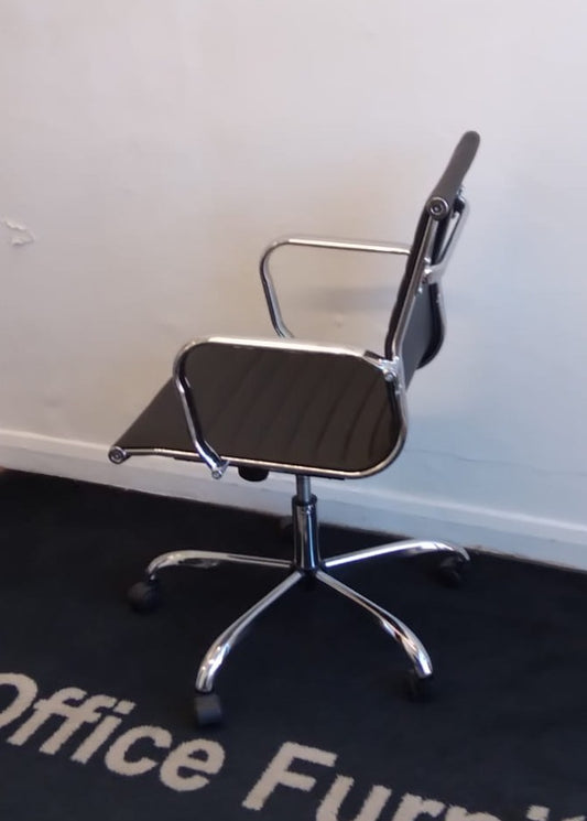 Black faux leather Chrome operator chairs with arms