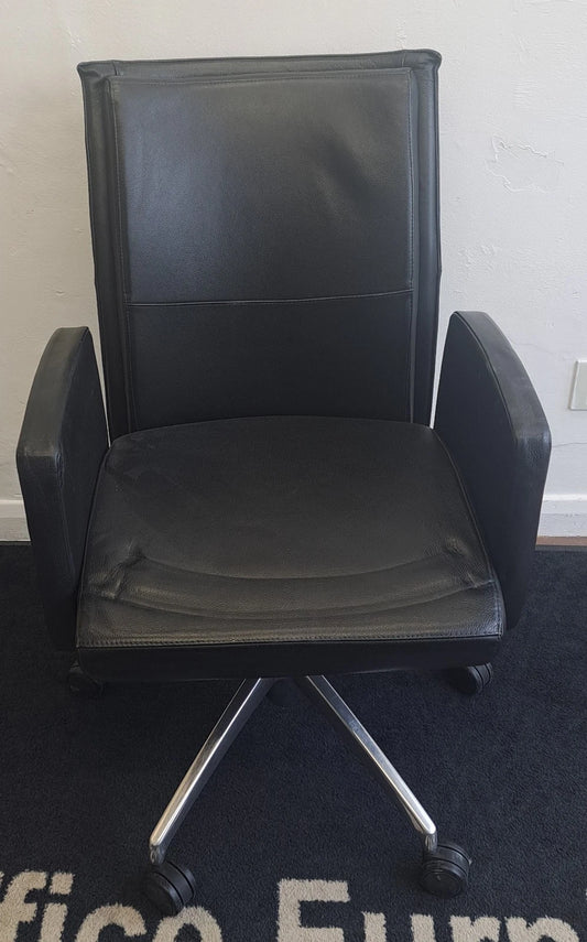 Black leather swivel meeting/breakout/operator chairs